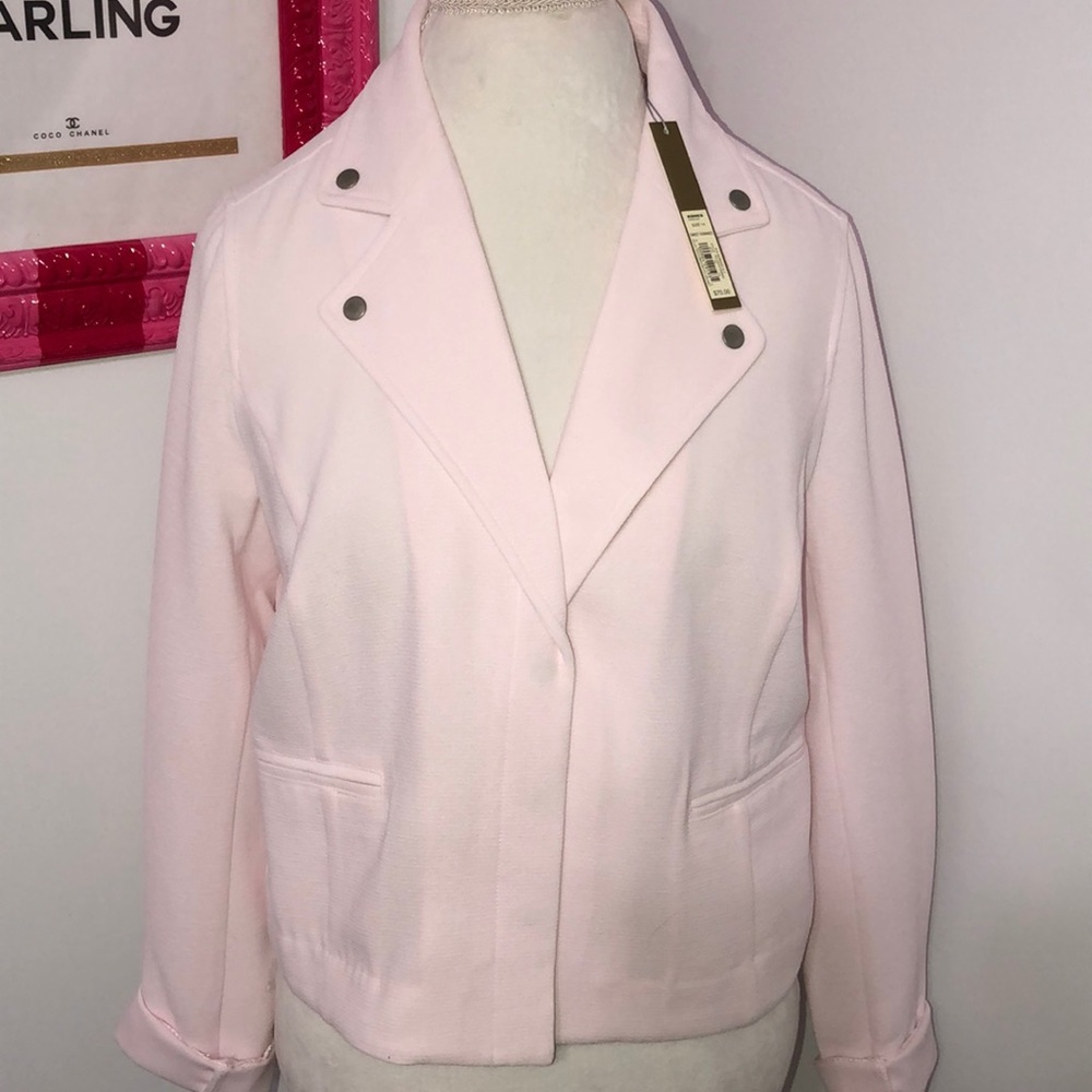 Lauren Conrad pink Moto snap front jacket 14